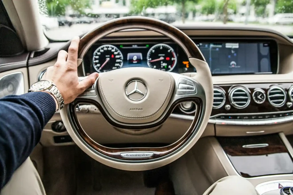 interior of a luxury Mercedes-Benz car interior of a luxury Mercedes-Benz car